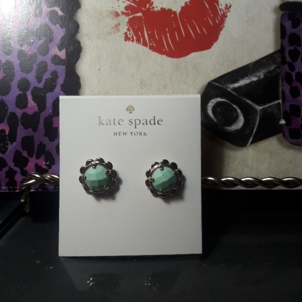 Kate Spade Gold-Tone Green Flower Stud Earrings